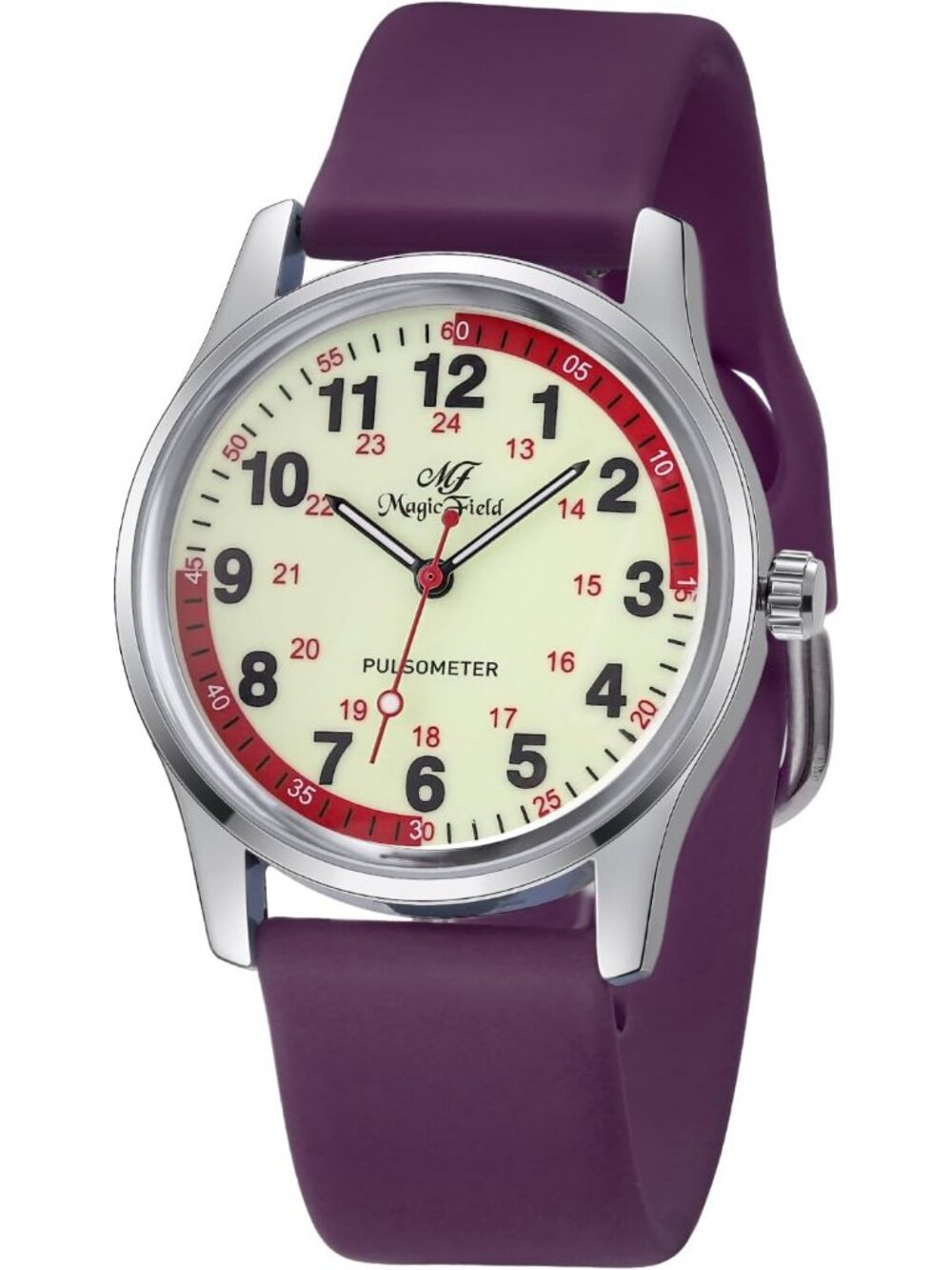 Women's Silver Purple Easy to Read Military Time Waterproof Luminous Wrist Watch
